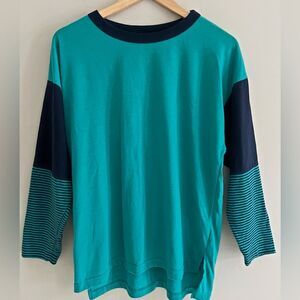 Vintage 90's teal colorblock striped crewneck relaxed fit tee